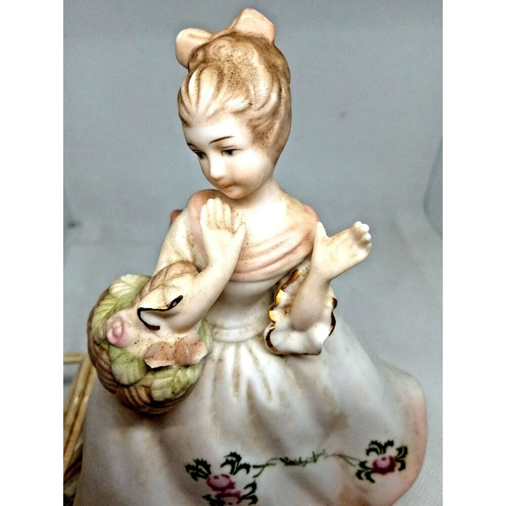 Lenwile Ardalt Porcelain Night Light Southern Victorian Girl with Basket Japan